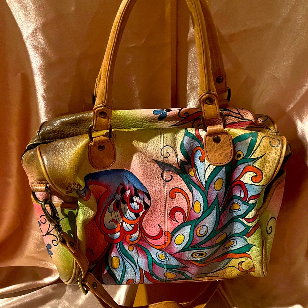 Beautiful Anuschka Multicolor Peacock Satchel